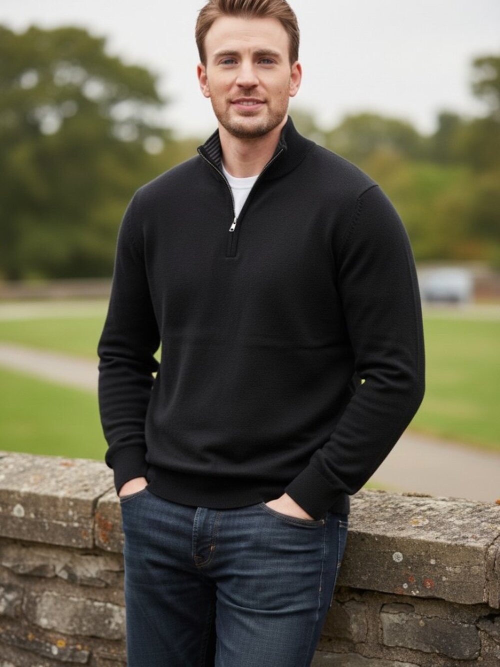 UNTUCKit Men’s XX-Large 100% Extrafine Merino Wool Quarter-Zip Sweater Black